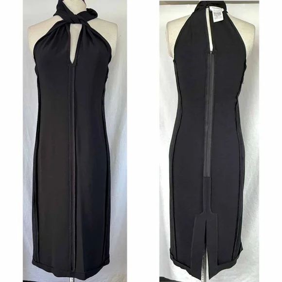 Max Mara Vintage Black Grecian HaNeck Keyhole Crepe Cocktail Dress Women Size 6 - Picture 8 of 8
